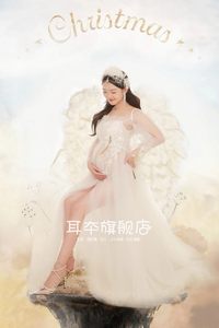 新品孕妇拍照白纱裙唯美仙儿影楼韩式孕期摄影服装清新孕照婚纱礼