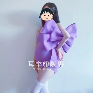 显瘦摄影 孕妇照服装 小清新紫色连体衣孕妈居家拍照写真艺术照修身