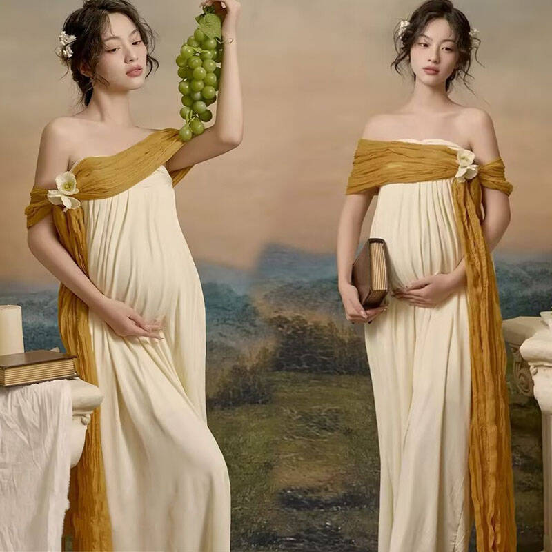 法式复古油画孕妇抹胸裙影楼服