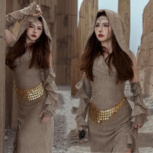 影楼西域公主新疆旅拍沙丘废土风连衣裙沙漠民族摄影末日写真服饰