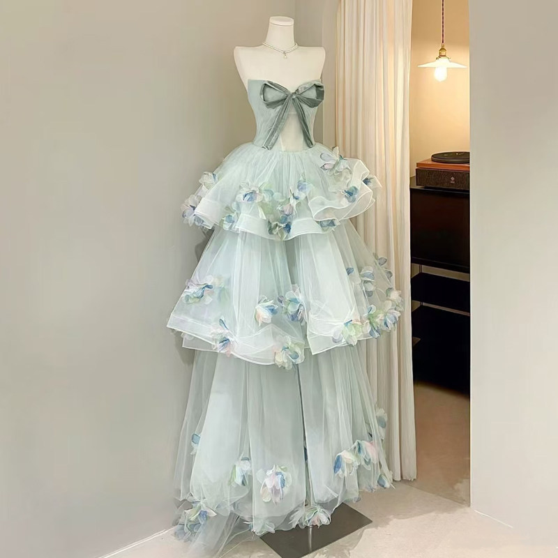 森系抹胸晚礼服女在逃公主蓬蓬裙