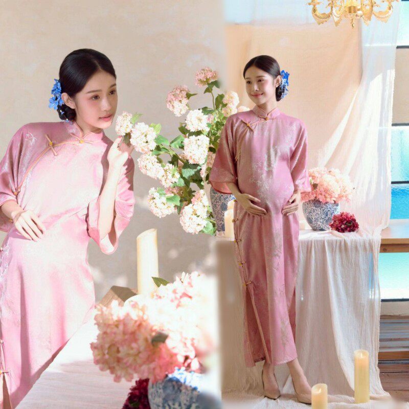 影楼新款孕妇拍照服装复古新中式水墨画风孕妈咪艺术照旗袍写真