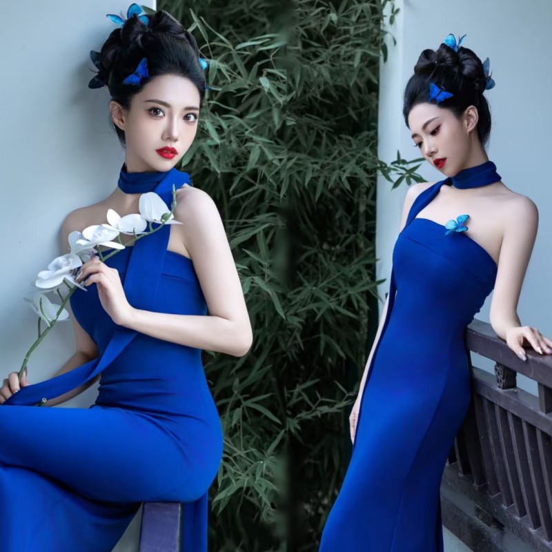 影楼新款性感抹胸包臀礼服法式纯欲风个人艺术照摄影写真服饰