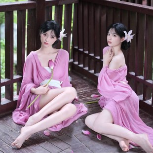 清冷高级紫色连衣裙少女艺术照写真拍照摄影服装 影楼新款 复古中式