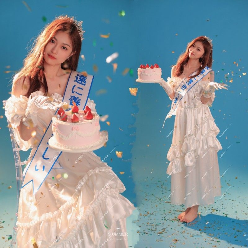 新款昭和少女时代写真服装时尚艺术照80年代复古婚纱生日绶带主题