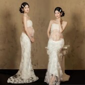 影楼新款 孕妇拍照主题服装 高级感绣花蕾丝抹胸孕妈艺术摄影连衣裙