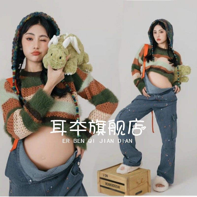 影楼孕妇照服装少女感牛仔背带裤