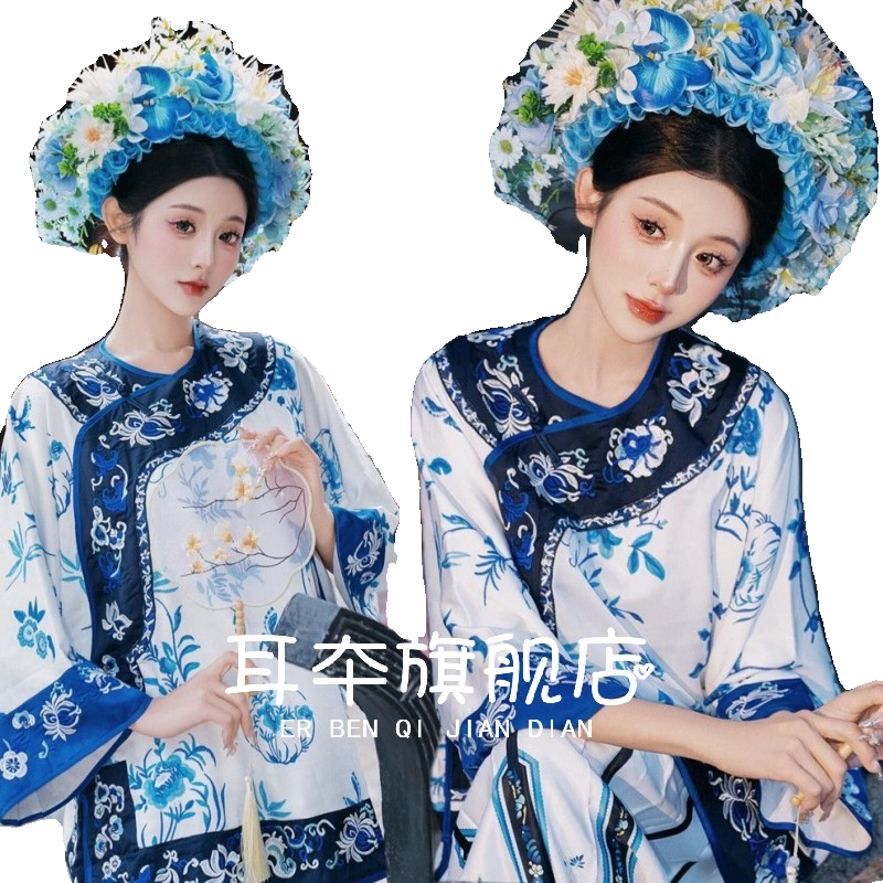 簪花汉服写真复古青汉女格格服饰