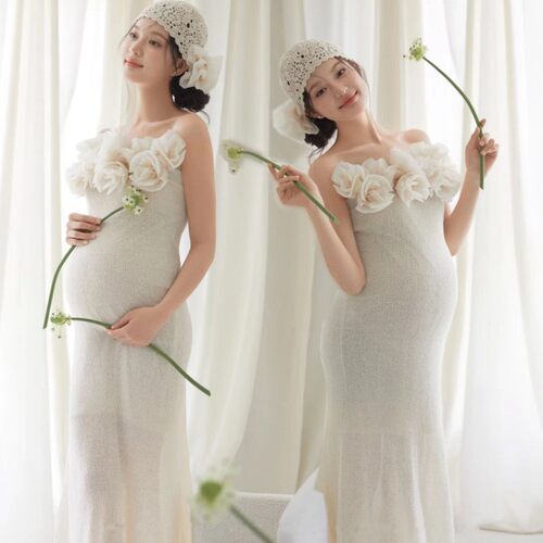 影楼新款孕妇照摄影服装唯美高级感居家孕妈咪大肚拍照抹胸连衣裙