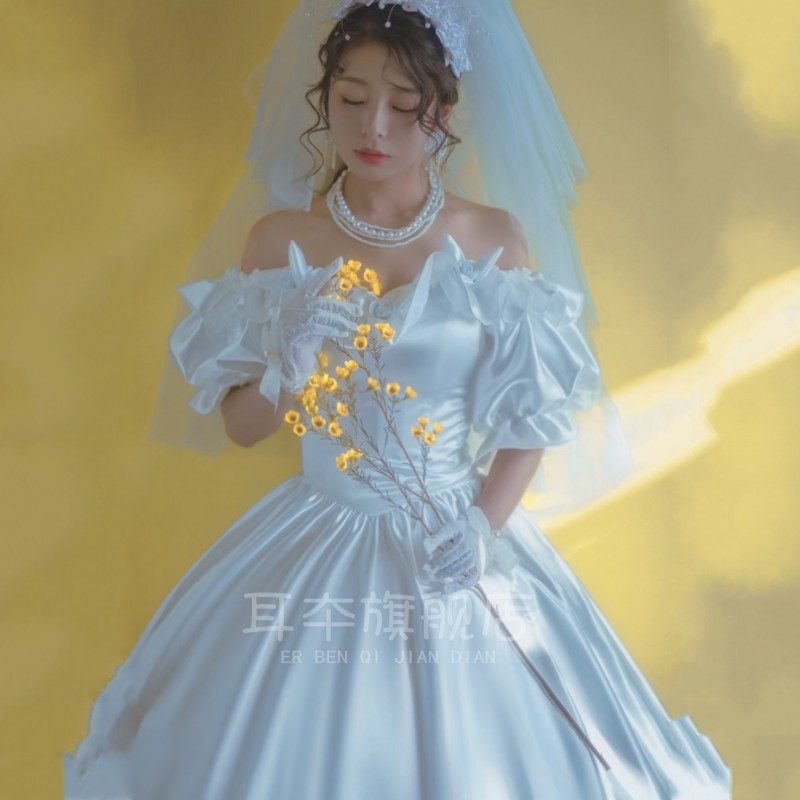 影楼少女法式轻婚纱2023新款复古气质新娘出门纱显瘦写真摄影礼服