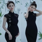 复古丝绒旗袍艺术拍照礼服 影楼中国风中式 2026摄影孕妇照服装 新款