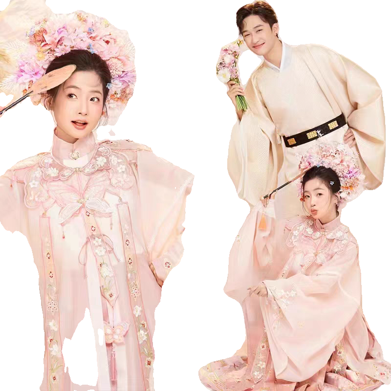 簪花情侣汉服写真新中式新娘婚纱