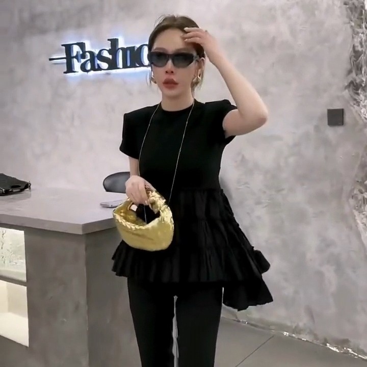 轻奢洋气时尚舒适裤套装新款休闲修身拼接短袖上衣+七分袖两件套,女装/女士精品,时尚套装,淘宝优惠券,粉丝福利购,淘宝优惠卷