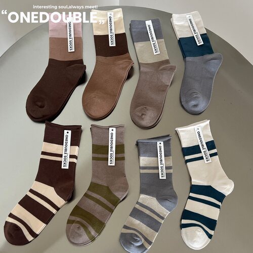 onedouble经典简约撞色条纹袜