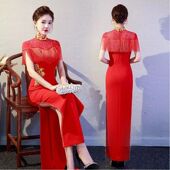 2025新款 宴会晚礼服显瘦 高端走秀演出服装 修身 改良高开叉旗袍长款