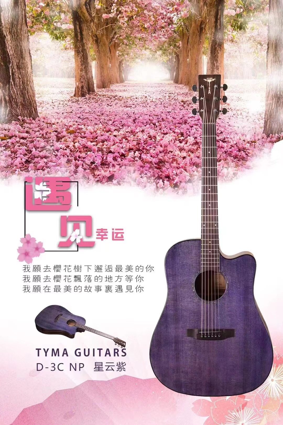 泰玛新款D3C NP云星紫男女初学单板民谣吉他弹唱木吉他乐器正品