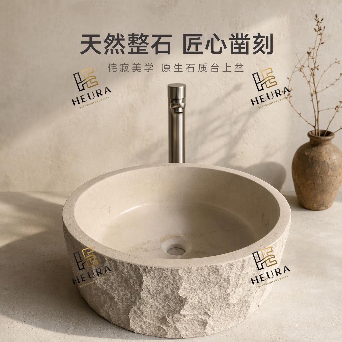 天然莱姆石葡米白圆柱台上盆