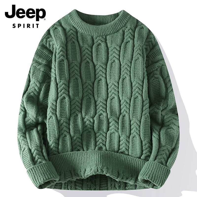 JEEP SWEATER MENS WINTER 2024 NEW ROUND NECK CASUAL VERSATILE THREAD TRENDY BRAND TWIST BASE KNIT SWEATER MEN