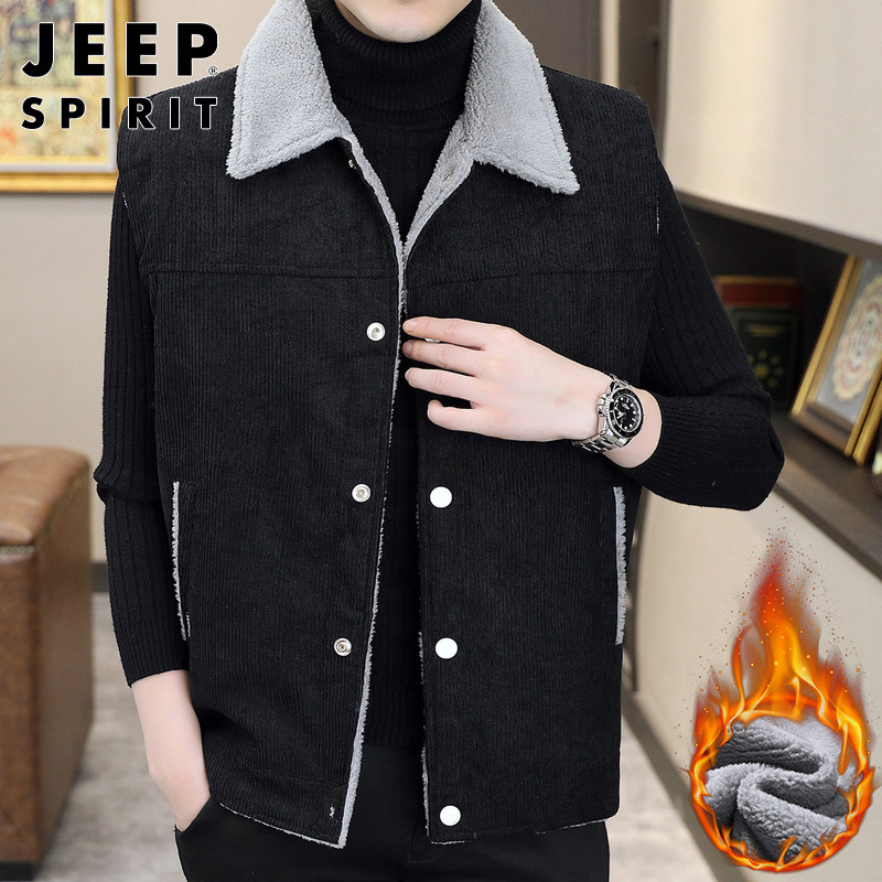 JEEP VEST MENS WINTER VELVET WARM SHOULDER VEST NEW LOOSE CORDUROY LAPEL SLEEVELESS JACKET MEN