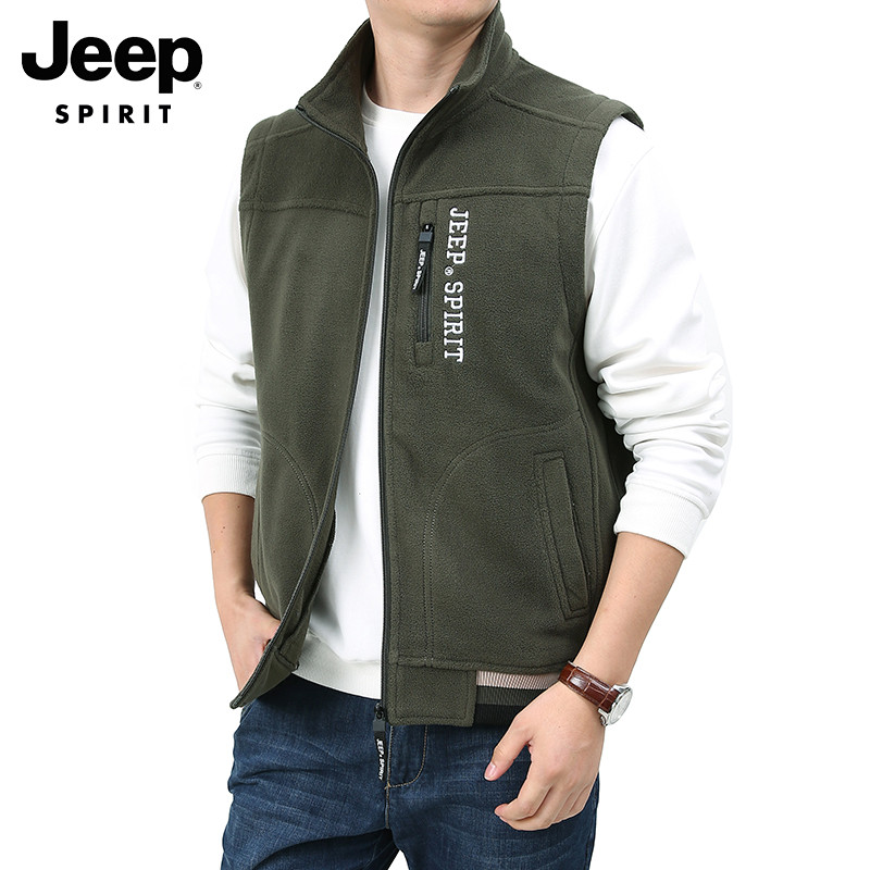 JEEP MENS VEST AUTUMN NEW THICKENED LOOSE CASUAL LARGE SIZE SLEEVELESS JACKET STAND COLLAR POLAR FLEECE HORSE CLIP MEN
