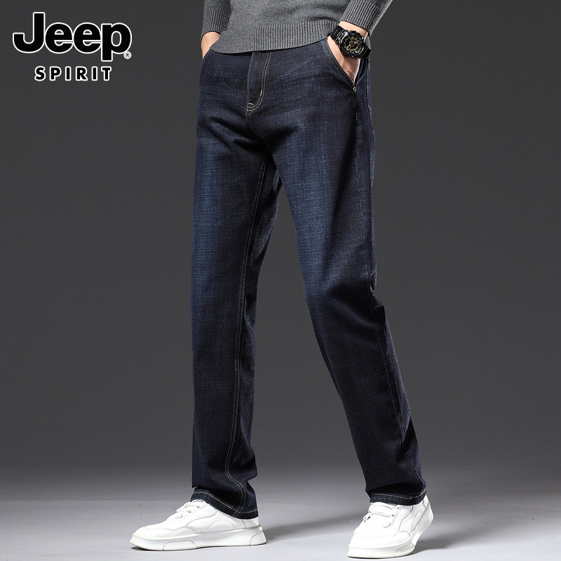 JEEP 지프 스트레이트 청바지 남성 가을 2024 새로운 느슨한 워시 스트레치 캐주얼 롱 바지 남성 바지