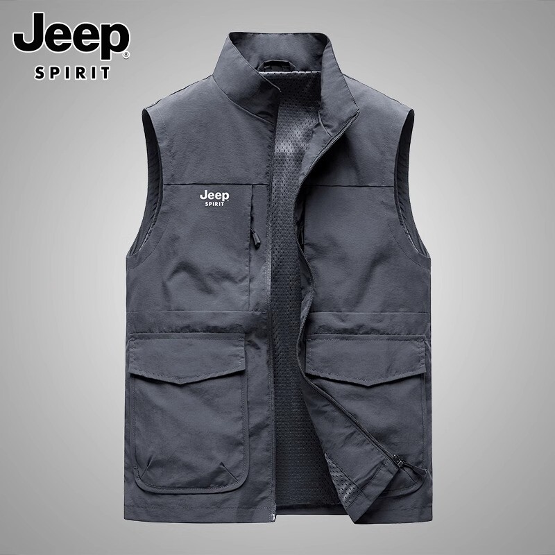 JEEP VEST MENS SPRING NEW MULTI-POCKET SHOULDER VEST VERSATILE AMERICAN CARGO CASUAL HORSE CLIP JACKET MEN