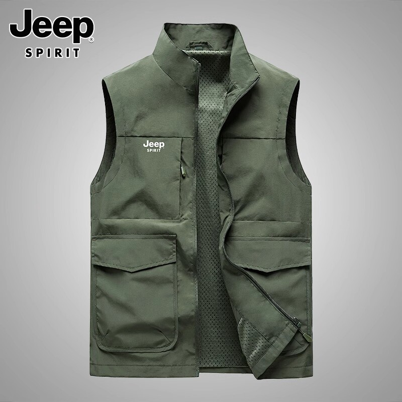 JEEP VEST MENS SPRING NEW MULTI-POCKET SHOULDER VEST VERSATILE AMERICAN CARGO CASUAL HORSE CLIP JACKET MEN