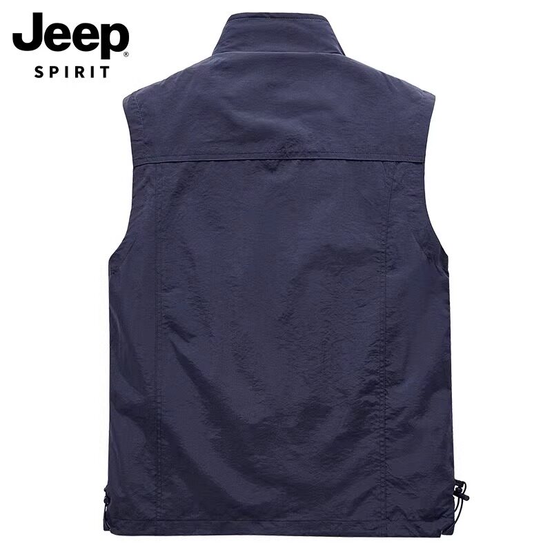 JEEP VEST MENS AUTUMN NEW CASUAL FISHING SPORTS CANT SHOULDER VEST MULTI-POCKET CARGO HORSE CLIP JACKET MEN
