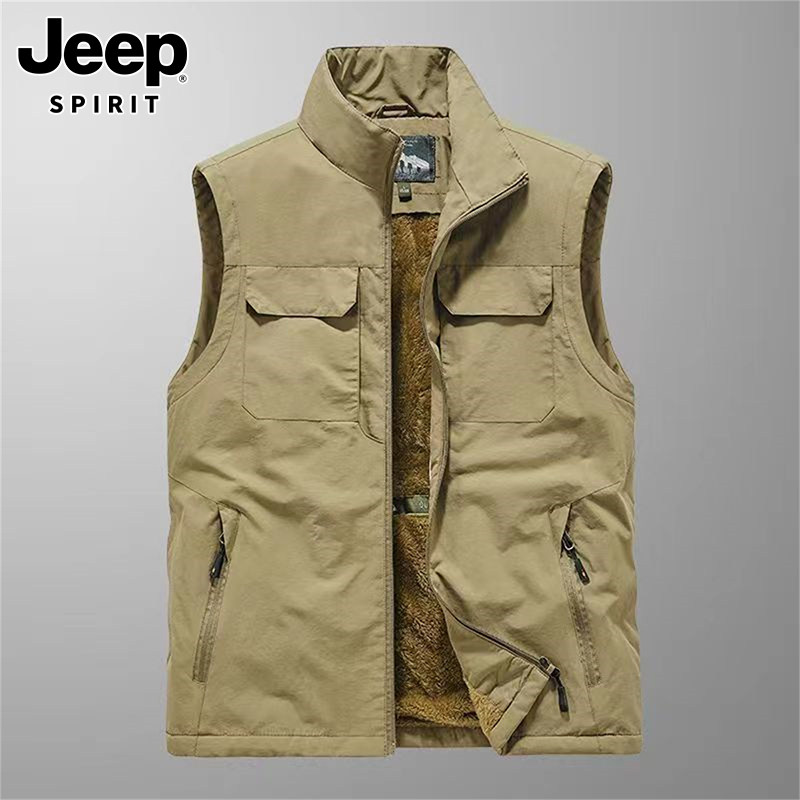 JEEP VEST MENS WINTER NEW THICKENED CASUAL VERSATILE SHOULDER TREND LAMB WOOL HORSE CLIP SLEEVELESS JACKET MEN