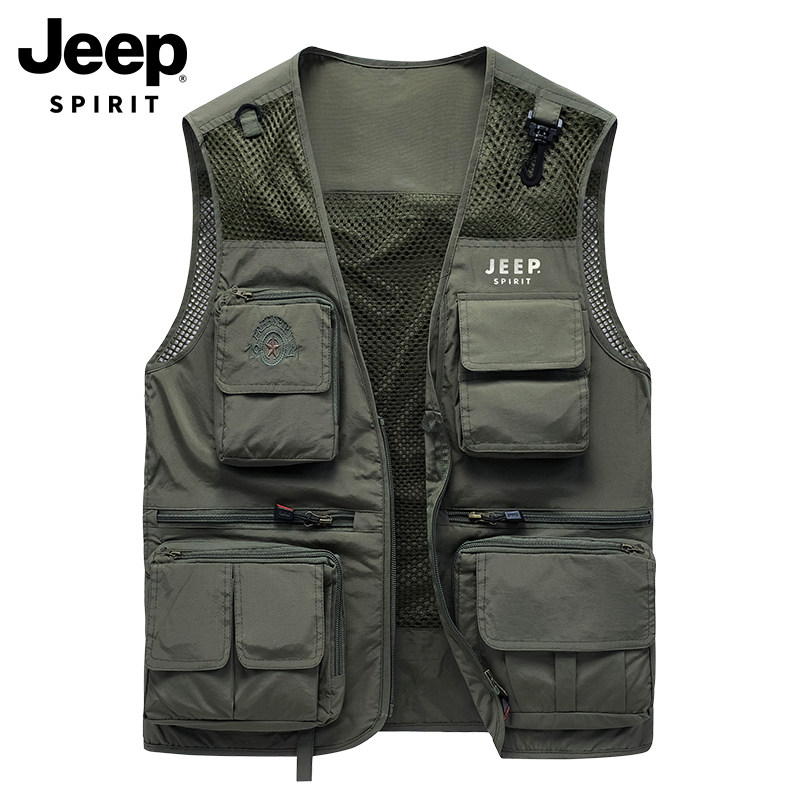 JEEP VEST MENS AUTUMN NEW MULTI-POCKET MOUNTAINEERING SHOULDER HORSE CLIP CARGO CASUAL SLEEVELESS JACKET MEN