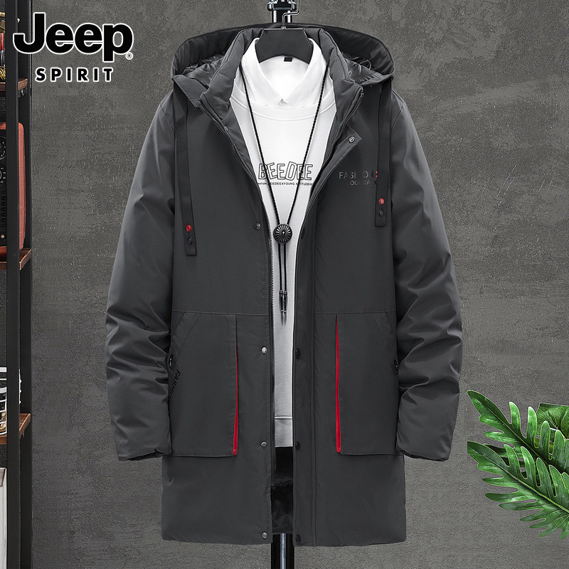 JEEP COTTON JACKET MENS MID-LENGTH WINTER HOODED THICKENED COLD-PROOF JACKET PLUS SIZE OVERALLS WARM DOWN JACKET MEN