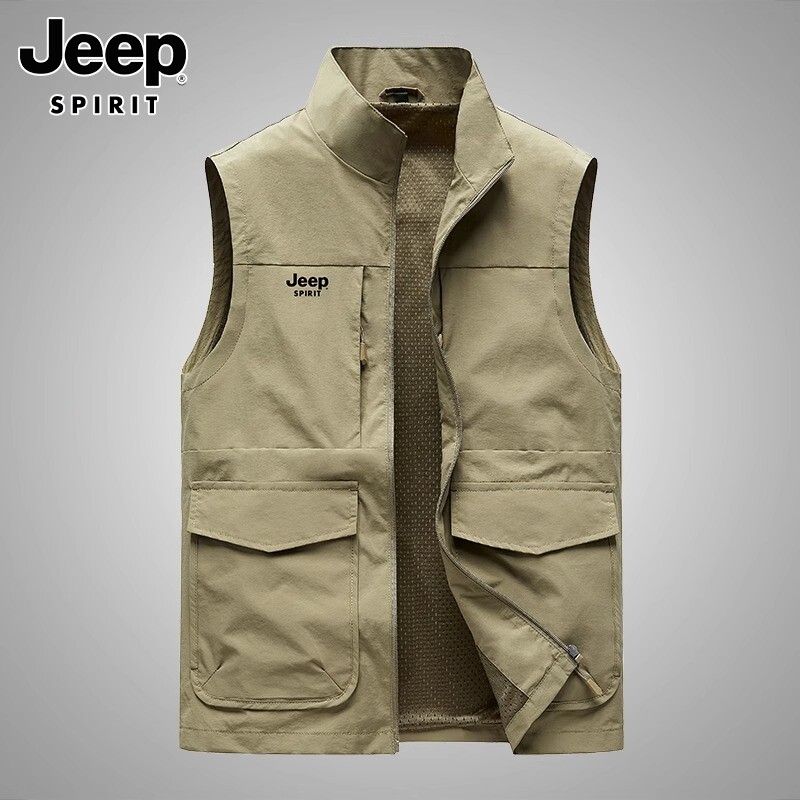 JEEP VEST MENS SPRING NEW MULTI-POCKET SHOULDER VEST VERSATILE AMERICAN CARGO CASUAL HORSE CLIP JACKET MEN