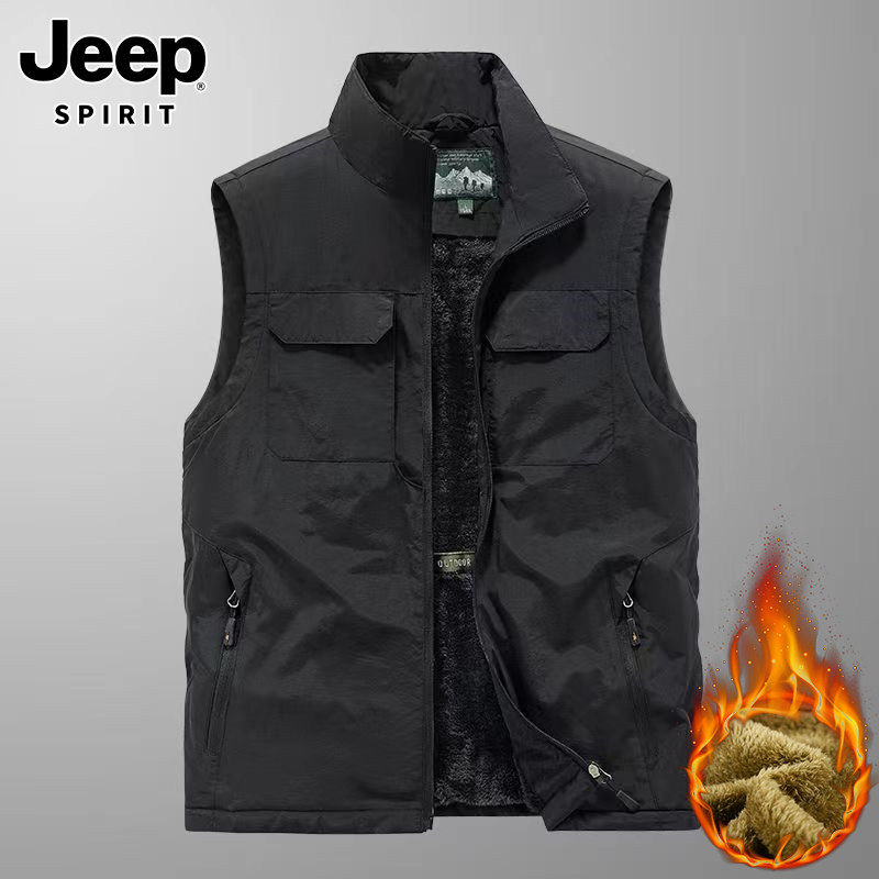 JEEP VEST MENS WINTER NEW THICKENED CASUAL VERSATILE SHOULDER TREND LAMB WOOL HORSE CLIP SLEEVELESS JACKET MEN