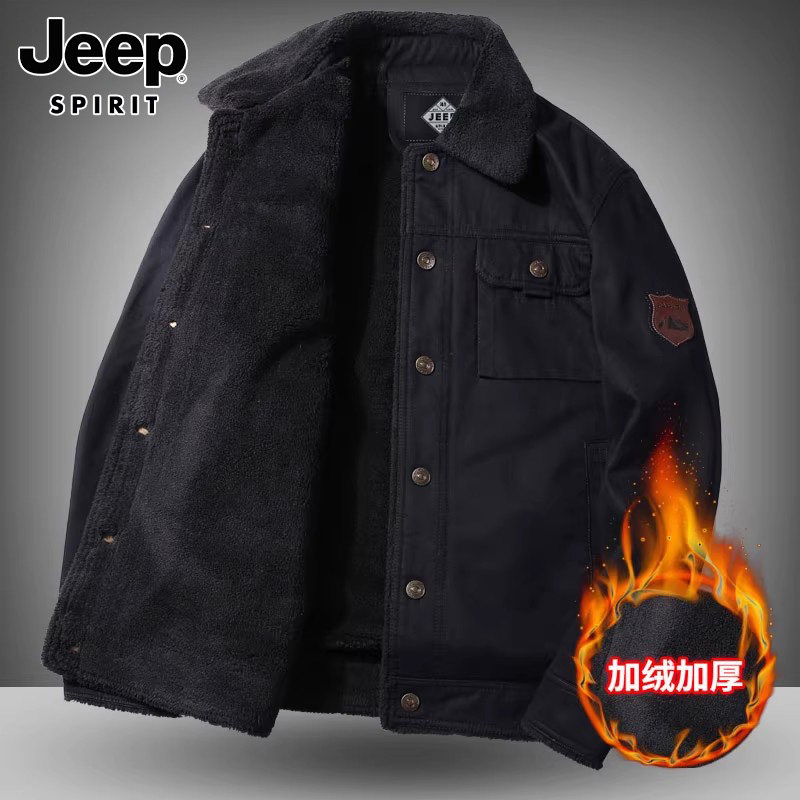 JEEP COTTON CLOTHES MENS WINTER VELVET THICKENED RETRO COTTON CARGO COAT WARM RUFFIAN PLUS-SIZE COTTON MENS CLOTHING