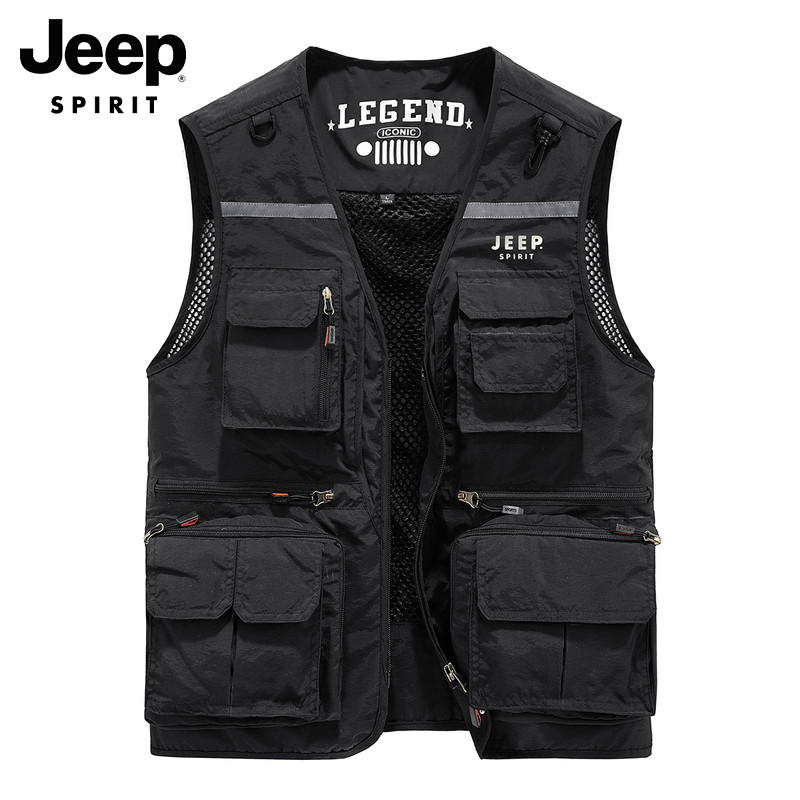 JEEP VEST MENS AUTUMN NEW MULTI-POCKET OVERALLS SPORTS SHOULDER HORSE CLIP MOUNTAIN CASUAL SLEEVELESS JACKET MEN