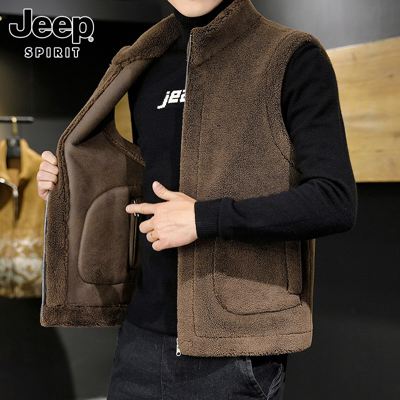 JEEP VEST MENS AUTUMN NEW POLAR FLEECE SHOULDER VEST REVERSIBLE STAND COLLAR LOOSE CASUAL JACKET MENSWEAR
