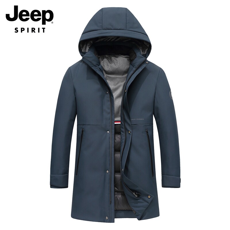 JEEP CASUAL DOWN JACKET MENS WINTER MID-LENGTH HANDSOME OUTER WEAR COLD JACKET BUSINESS GOOSE DOWN HOODED JACKET MEN