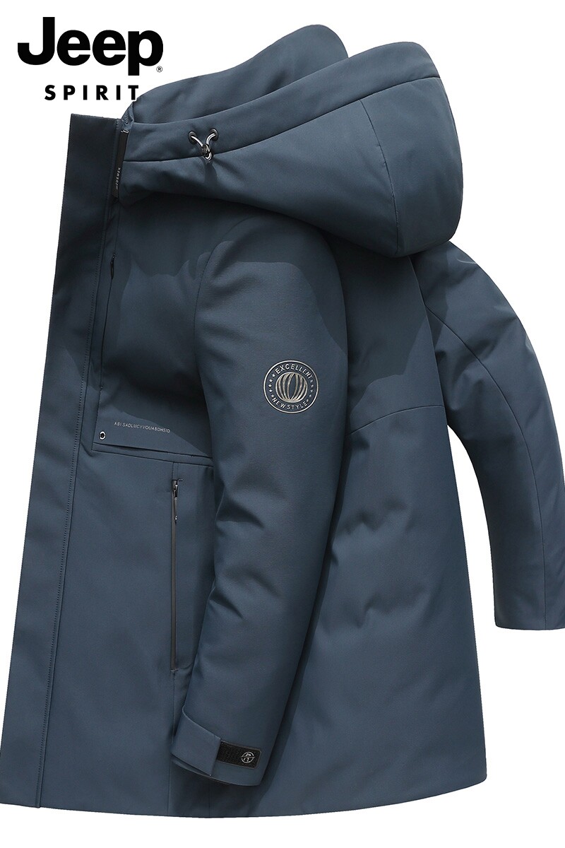 JEEP CASUAL DOWN JACKET MENS WINTER MID-LENGTH HANDSOME OUTER WEAR COLD JACKET BUSINESS GOOSE DOWN HOODED JACKET MEN