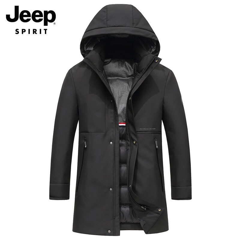JEEP CASUAL DOWN JACKET MENS WINTER MID-LENGTH HANDSOME OUTER WEAR COLD JACKET BUSINESS GOOSE DOWN HOODED JACKET MEN