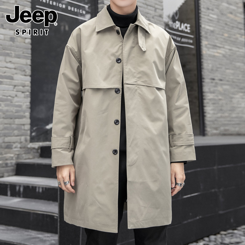 JEEP MENS TRENCH COAT MID-LENGTH AUTUMN 2024 NEW TRENDY BRAND VERSATILE LOOSE CASUAL COAT MENSWEAR