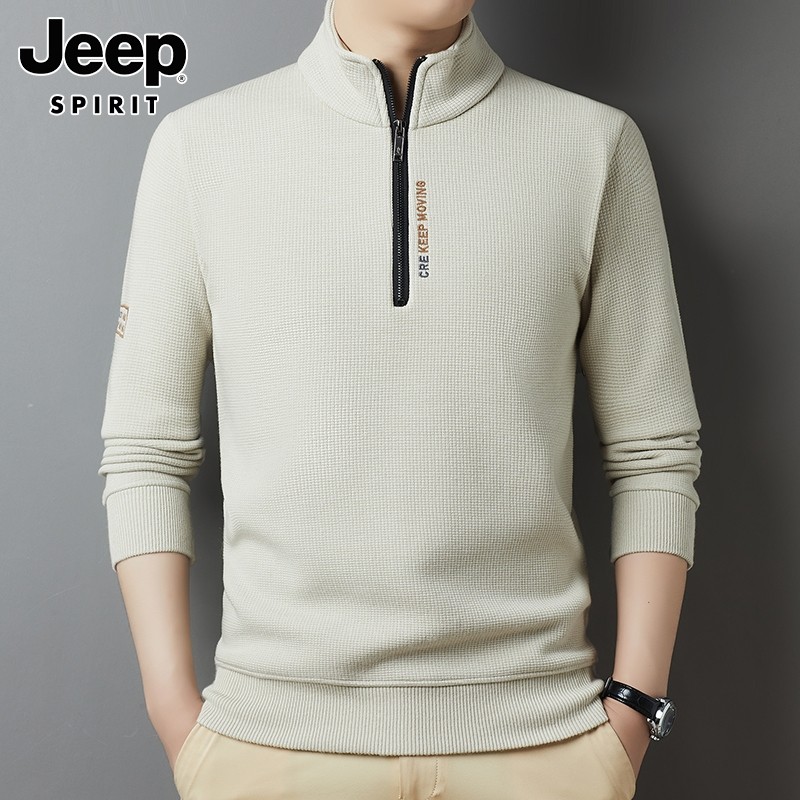 JEEP SWEATER MENS WINTER 2024 HALF-TURTLENECK ZIPPER BOTTOM SWEATER ONE-IN-ONE VELVET THERMAL KNIT MEN