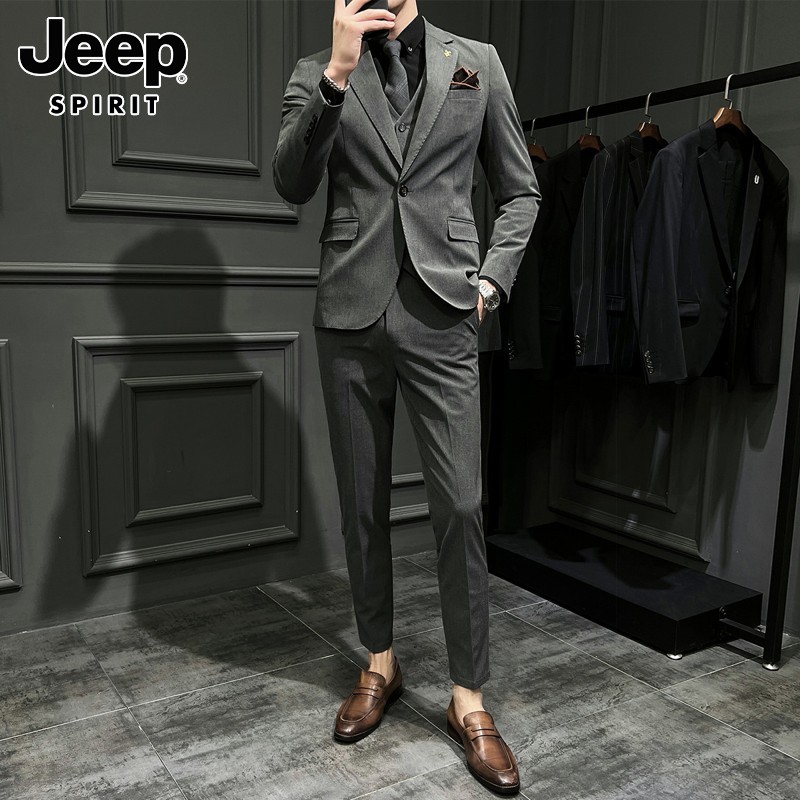 JEEP SUIT SUIT MENS SPRING NEW TREND HANDSOME PROFESSIONAL FORMAL WEAR BUSINESS CASUAL SUIT THREE-PIECE SUIT MEN
