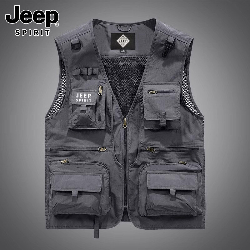 JEEP VEST MENS AUTUMN LIGHT MULTI-POCKET CAN-SHOULDER VEST DETACHABLE MOUNTAIN CARGO SLEEVELESS JACKET MENS