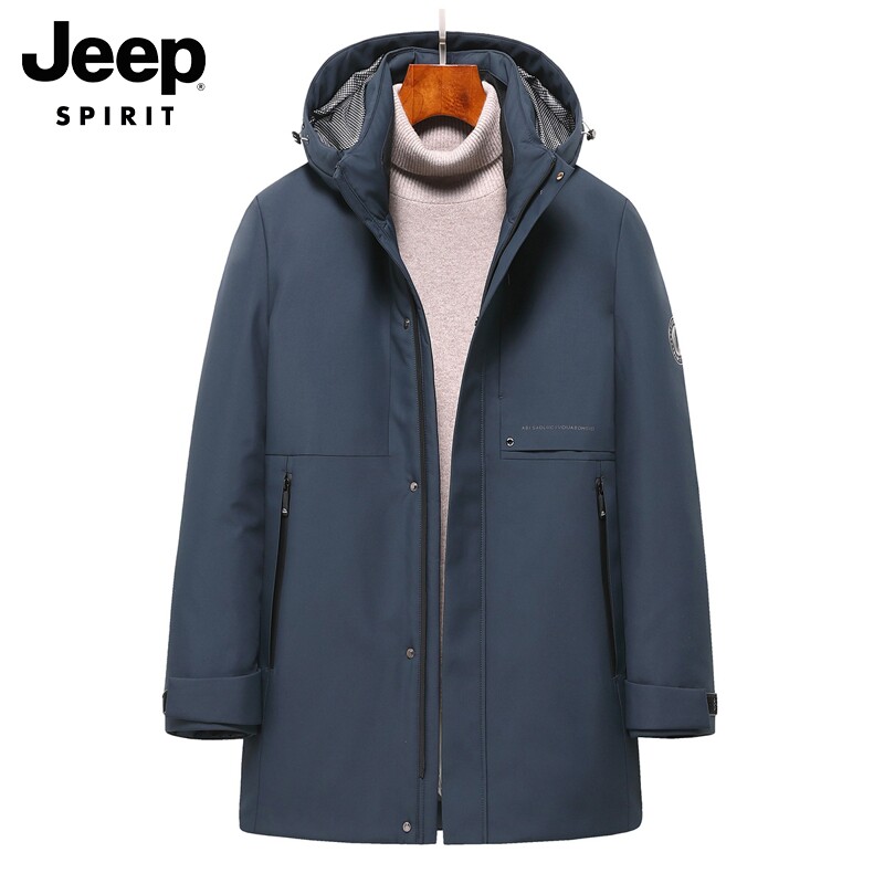 JEEP CASUAL DOWN JACKET MENS WINTER MID-LENGTH HANDSOME OUTER WEAR COLD JACKET BUSINESS GOOSE DOWN HOODED JACKET MEN