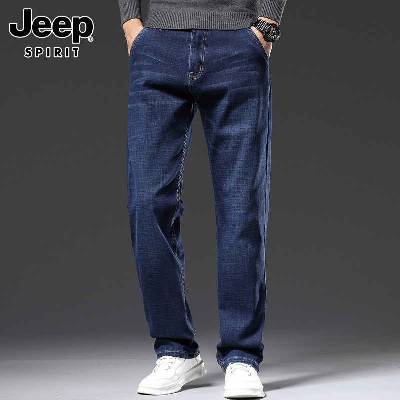 JEEP 지프 스트레이트 청바지 남성 가을 2024 새로운 느슨한 워시 스트레치 캐주얼 롱 바지 남성 바지