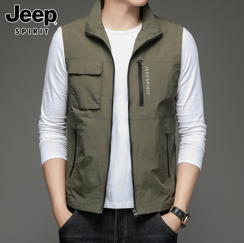 JEEP VEST MENS AUTUMN NEW VERSATILE CASUAL WORKWEAR SPORTS VEST TRENDY BRAND LOOSE STAND-UP COLLAR JACKET MENSWEAR