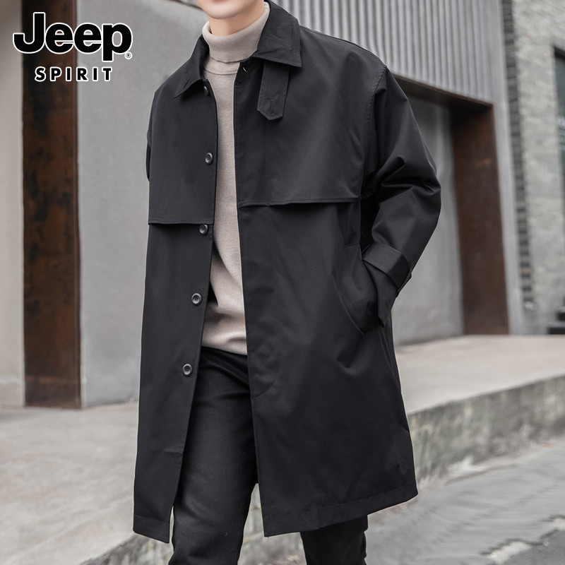JEEP MENS TRENCH COAT MID-LENGTH AUTUMN 2024 NEW TRENDY BRAND VERSATILE LOOSE CASUAL COAT MENSWEAR