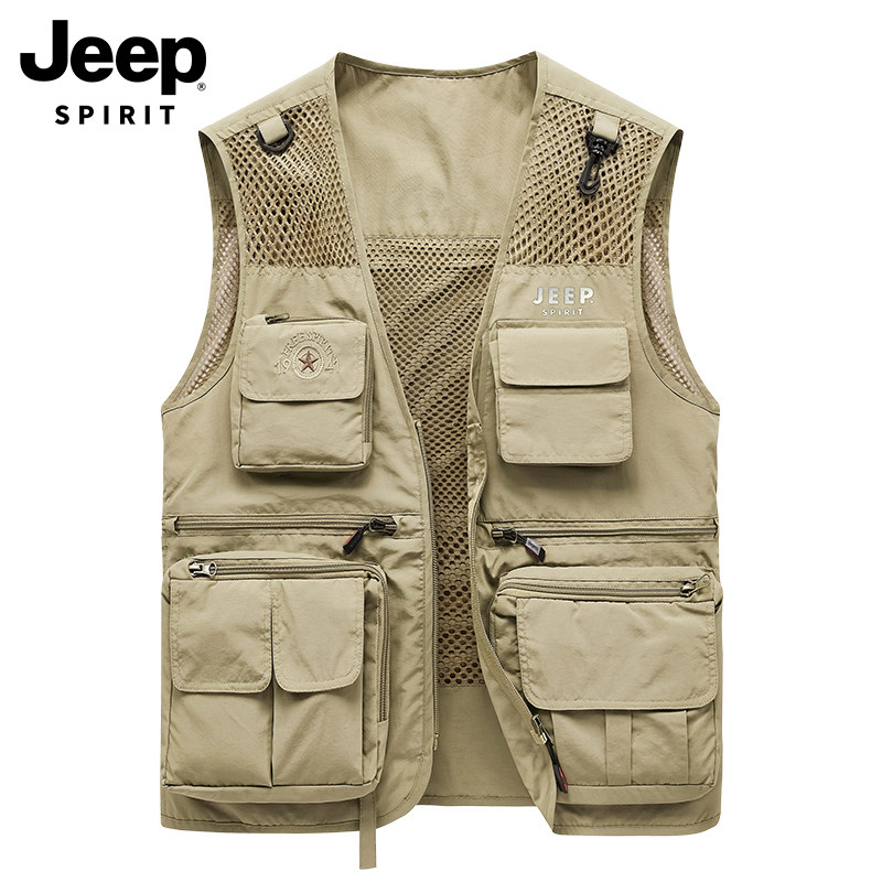 JEEP VEST MENS AUTUMN NEW MULTI-POCKET MOUNTAINEERING SHOULDER HORSE CLIP CARGO CASUAL SLEEVELESS JACKET MEN
