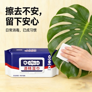 含75度酒精消毒湿巾抽办公家用卫生专用湿纸巾大包抑菌厕所便携式