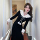 黑色小香风V领连衣裙女2026新款 早秋巨好看 收腰长裙QY0152A